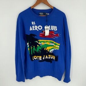 Polo Ralph Lauren RL‎ Aero Club Cote dAzur Graphic Sweater Mens XL Blue
